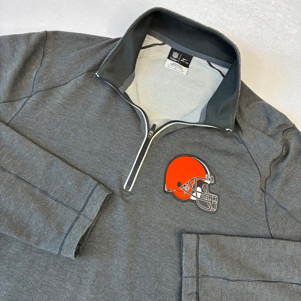 Nike Cleveland Browns NFL Quarter Zip Mens Large Gray Dri-FIT Onfield‎ Pullover